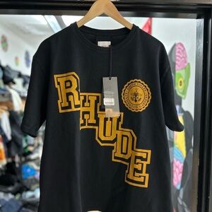 Rhude Black and Yellow Collegiate Crest Tee